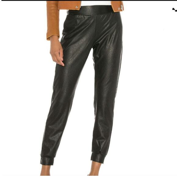 Commando Revolve Faux Leather Joggers Black Pull On Pockets Size Large - Picture 1 of 9